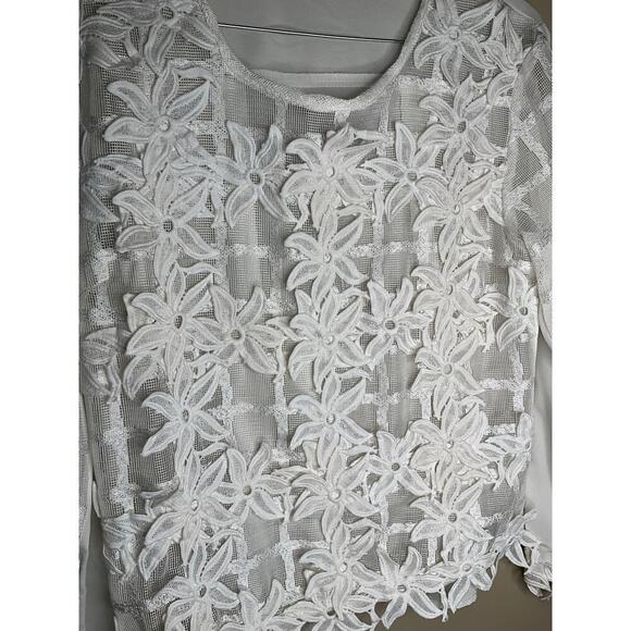 Comme USA Lace Blouse Long Sleeve Sheer Round Neck Lace White Womens Medium NWOT - Picture 3 of 7